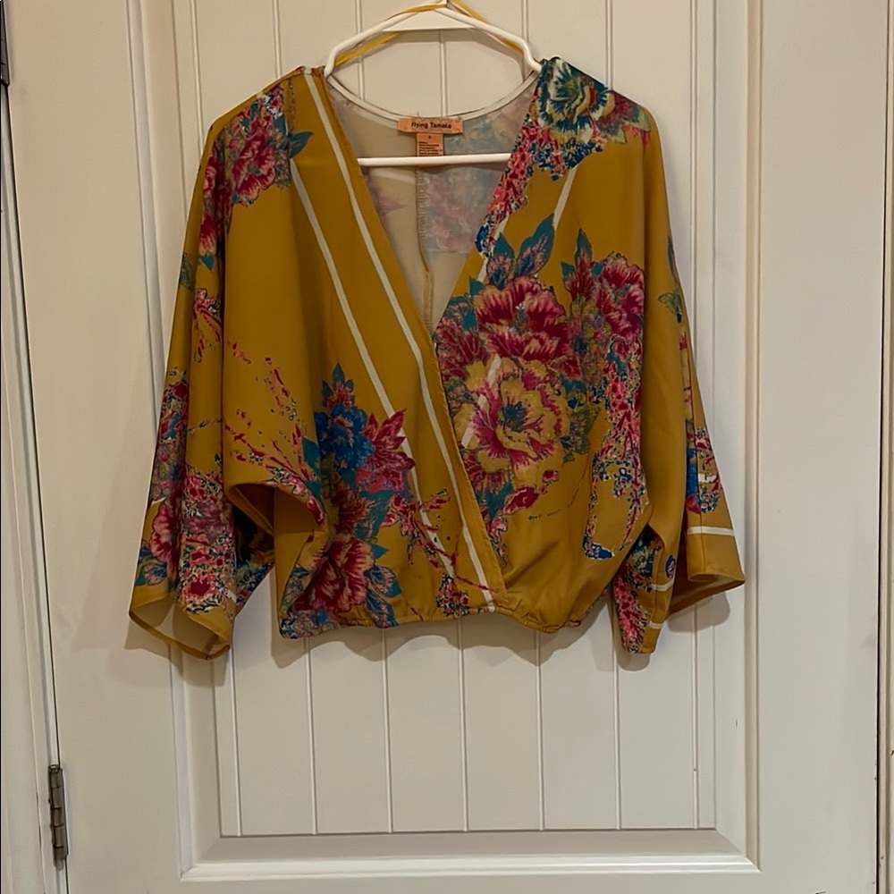 Flying Tomato Yellow Wrap Crop Blouse size small